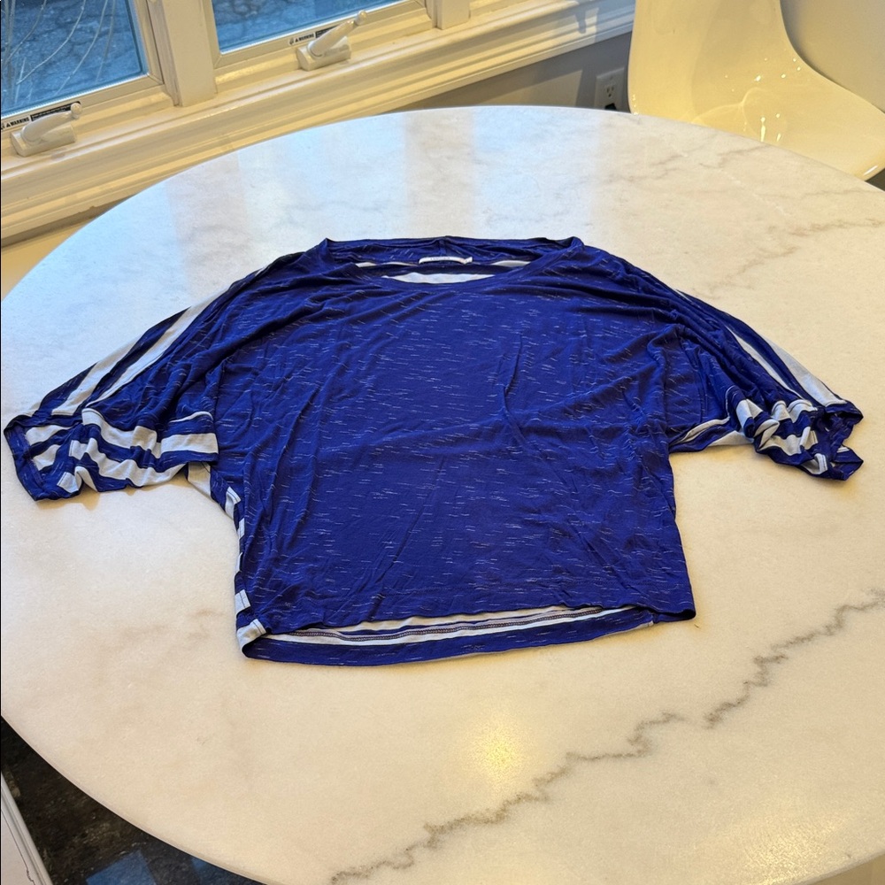 Language Royal Blue and White boatneck  Top